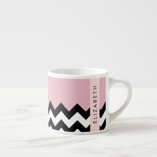 Xícara De Espresso Zigzag preto-e-branco, Chevron, rosa, seu nome
