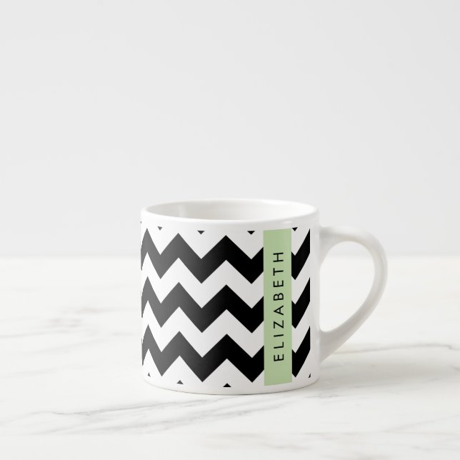 Xícara De Espresso Zigzag preto-e-branco, padrão Chevron, seu nome (Direita)