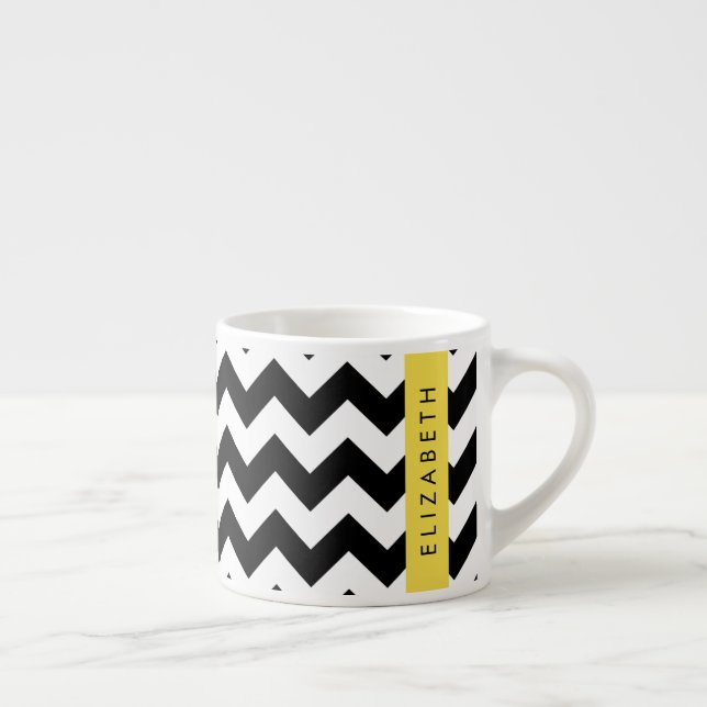 Xícara De Espresso Zigzag preto-e-branco, padrão Chevron, seu nome (Direita)