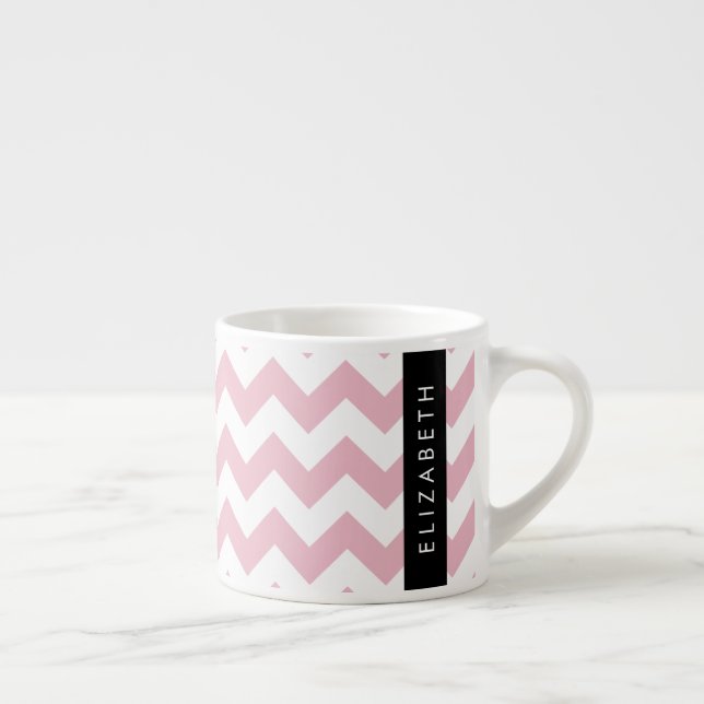 Xícara De Espresso Zigzag Rosa, Chevron Rosa, Padrão Onda, Seu Nome (Direita)