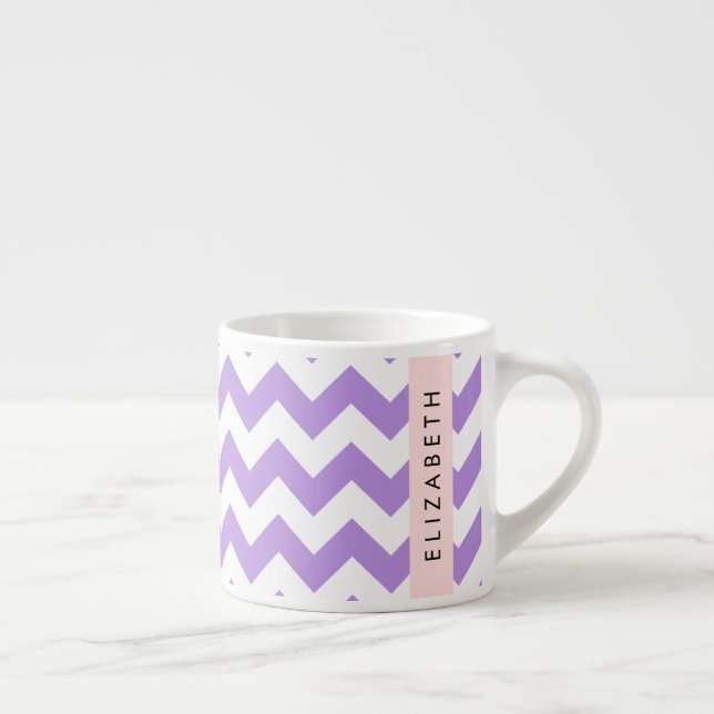 Xícara De Espresso Zigzag Roxo, Chevron Roxo, Seu Nome (Direita)