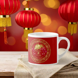 Xícara De Espresso Zodiac Rat Red/Dourado ID542 chinês