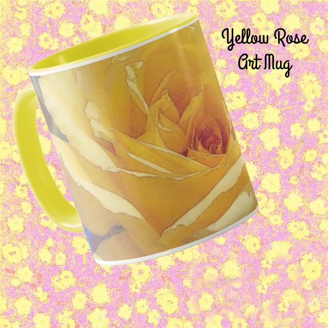 Xícara de Jardim de Arte Amarela (Yellow Rose Flower Close Up Art on a mug.)