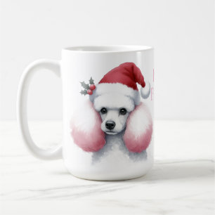 Xícara de Natal de Poodle Branca Rosa