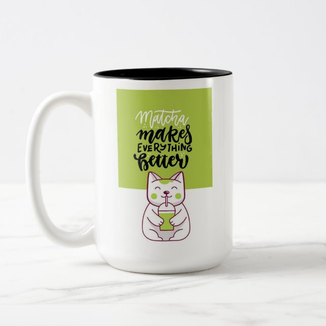 Xícara engraçada de gato matcha (Esquerda)