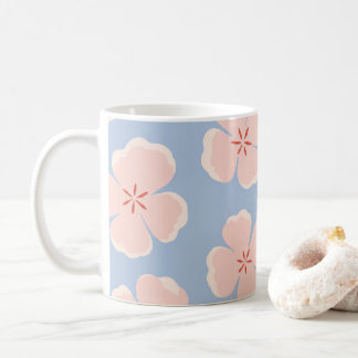 Xícara Floral Rosa Claro com Fundo Azul