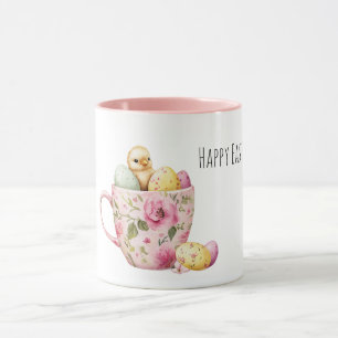 Xícara Floral Rosa de Ovos de Páscoa Frango Bebê