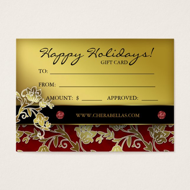 Xmas Salon Gift Card Spa Floral Red Dourado (Frente)