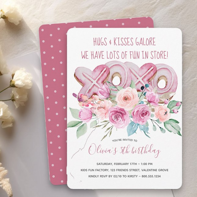 XOXO Cookies e Flores Meninas Convite de Aniversár (XOXO Cookies and Flowers Girls Birthday Invitation - order printed or as printable download)