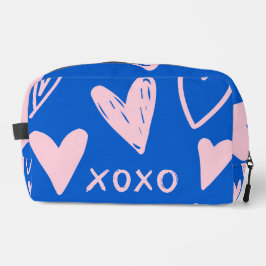 XOXO Hearts Makeup Bag – Cute Blue & Pink Pouch