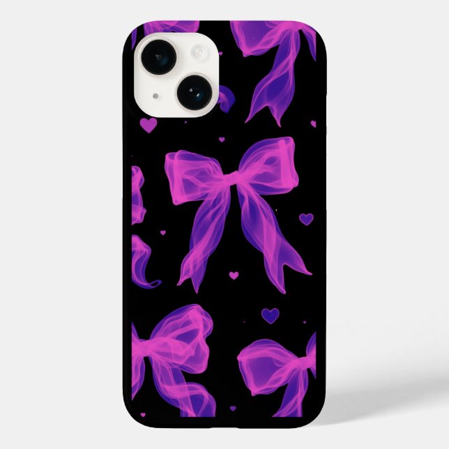 Y2K Aesthetic Purple Bow Ribbon Black iPhone case (Verso)