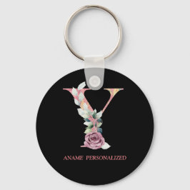 Y Monograma Floral Letras Chaveiro de Agar Rosa