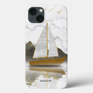 Yacht Sailing Na moda Modern Dourado Marble Name