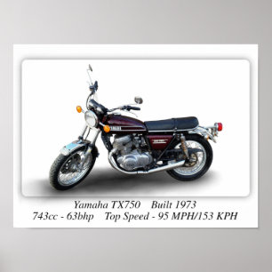 Yamaha TX750 1973 Motocicleta - A3/A4 Impressão 