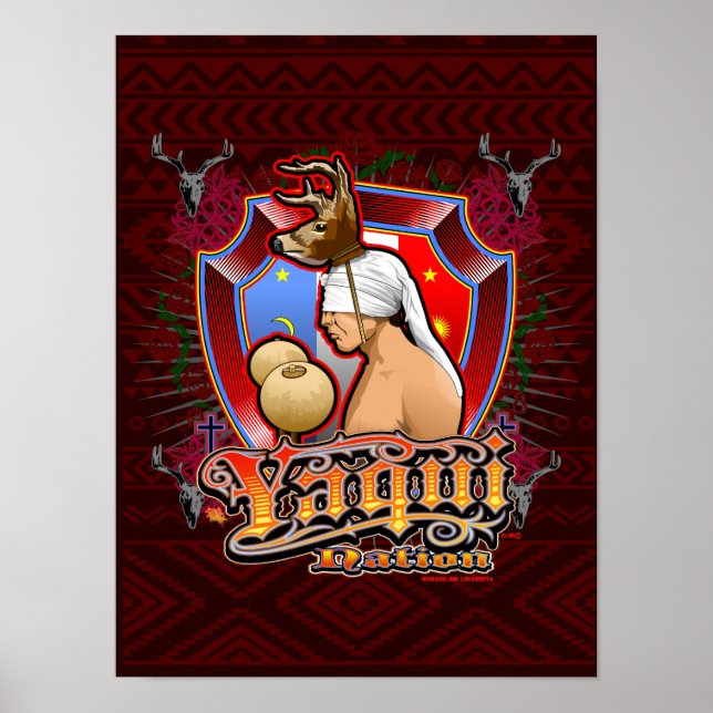 Yaqui Deer Dancer Art impressão no vermelho profun (Frente)