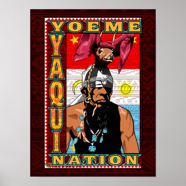 Yaqui Deer Dancer Yoeme poster em vermelho profund (Frente)
