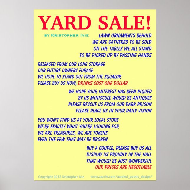 Yard Sale Poem Poster (Frente)