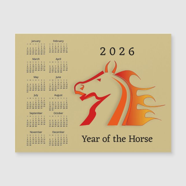 Year of the Horse 2026 Calendar Magnetic Card (Frente)