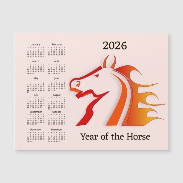 Year of the Horse 2026 Calendar Magnetic Card (Frente)