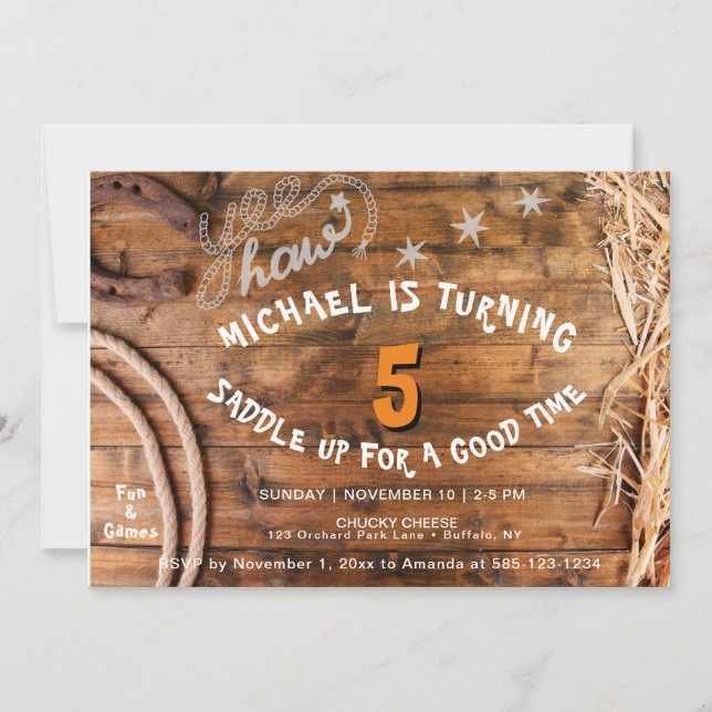 Yee Haw Cowboy BIrthday Convite (Frente)