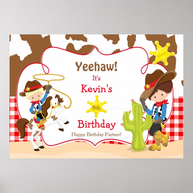 Yeehaw Cowboy Ocidental Aniversário Poster (Frente)