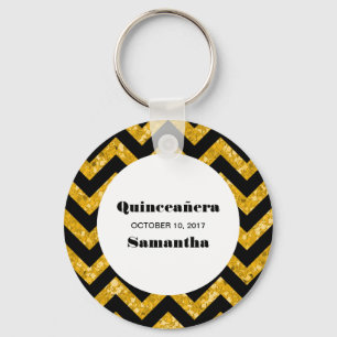 Yellow Chevron Glitter Quinceañera Chaveiro
