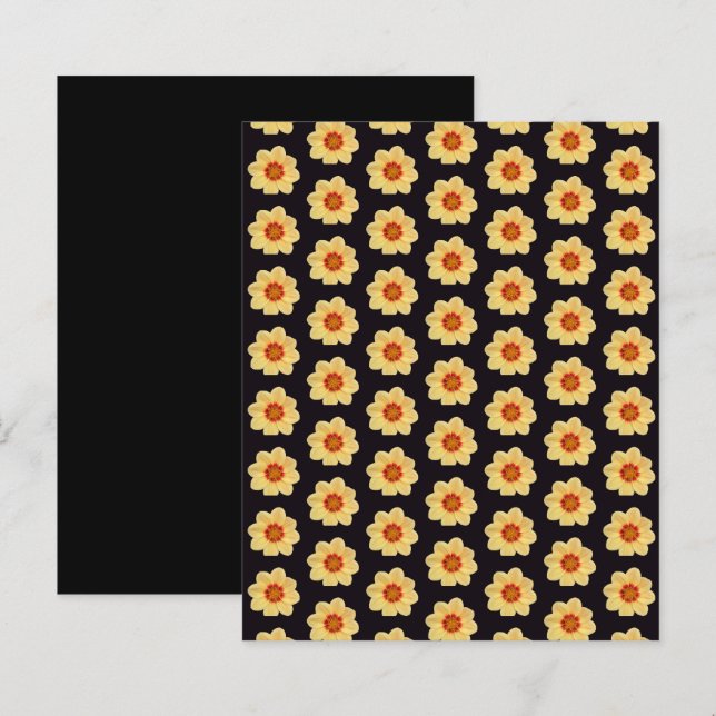 Yellow Dahlia Pattern on Black Scrapbook Paper (Frente/Verso)