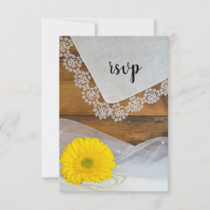 Yellow Daisy and Lace Country Barn Weding RSVP