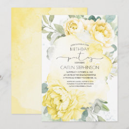 Yellow Floral Soft Greenery Convite de Aniversário
