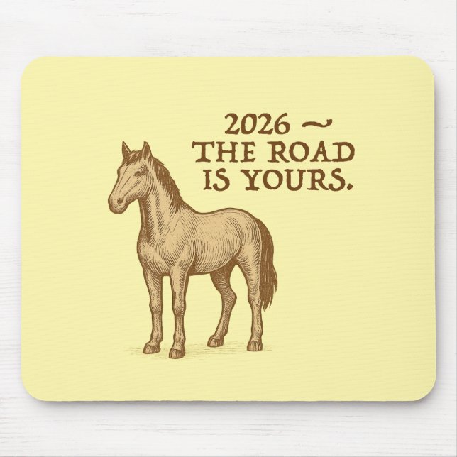 Yellow Mouse Pad with motivational text and horse (Frente)