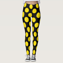 Yellow on Black Polka Dot Leggings