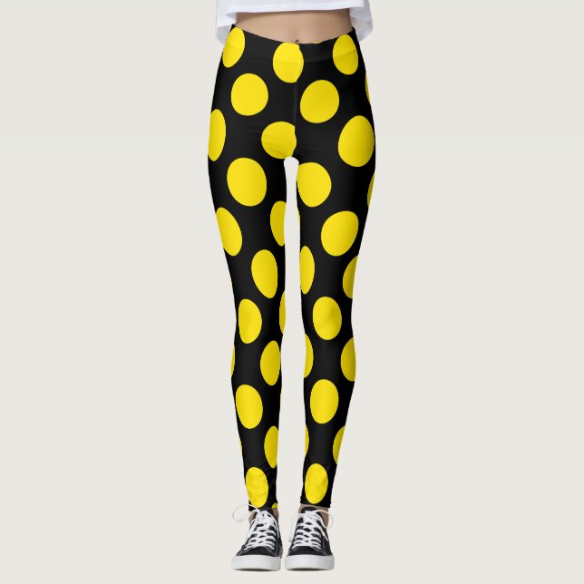 Yellow on Black Polka Dot Leggings (Frente)