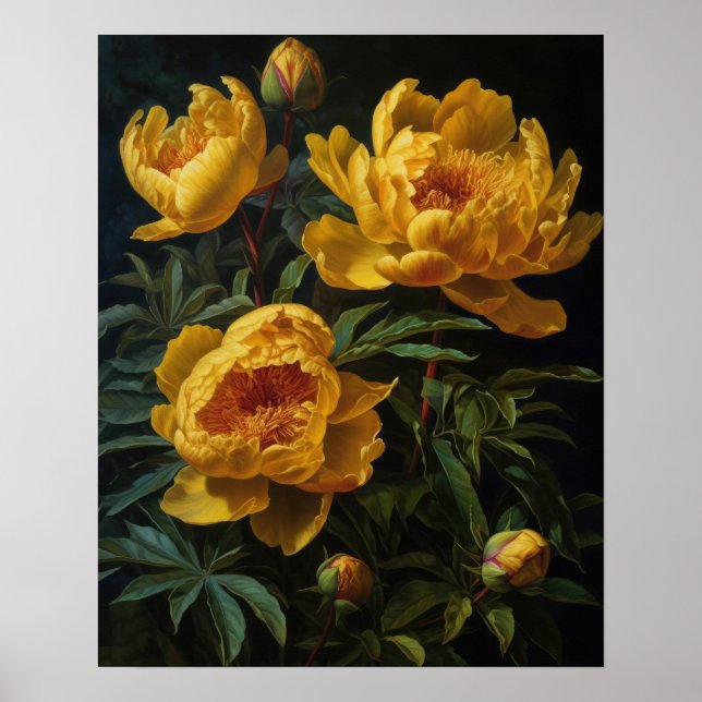 Yellow Peony Flowers Art Impressão Poster (Frente)