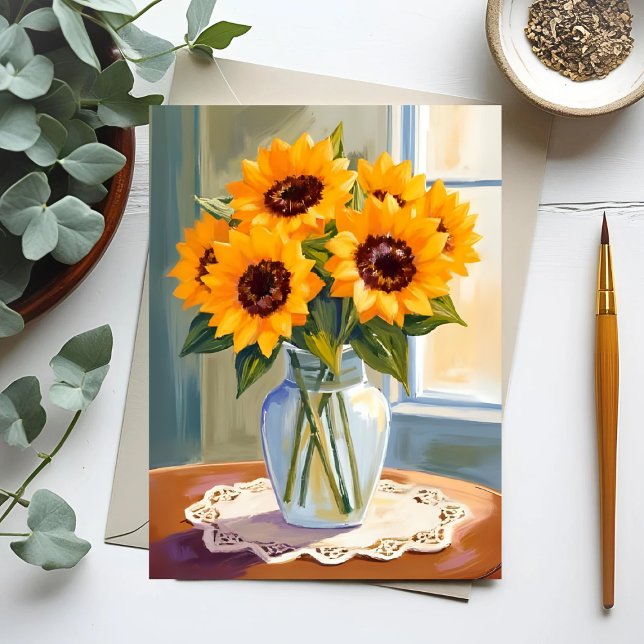 Yellow Sunflower Bouquet Watercolor Floral Card (Criador carregado)