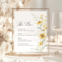 Yellow Wildflower Sunflower Wedding Bar Menu