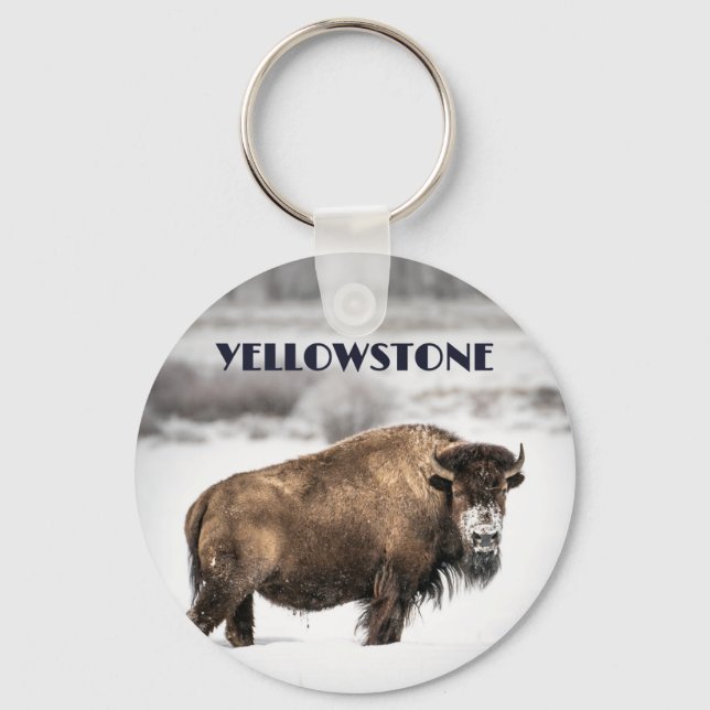 Yellowstone Snowy Buffalo Souvenir Chaveiro (Frente)