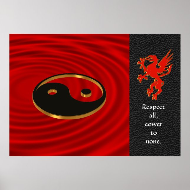 Yin Yang dragon Poster red and black (Frente)