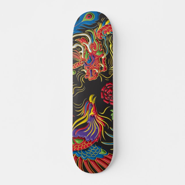 Yin Yang Phoenix e Dragon Skateboard Deck (Frente)
