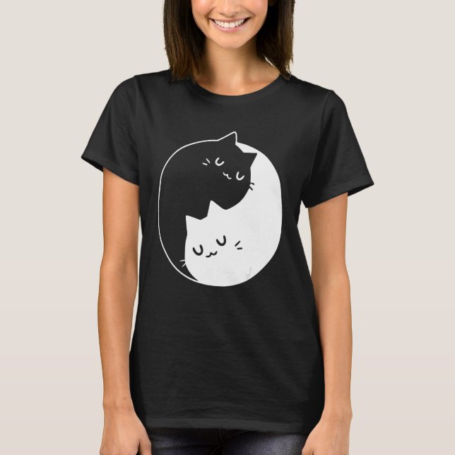 Ying Yang Cats Cat T-Shirt Tee (Frente)