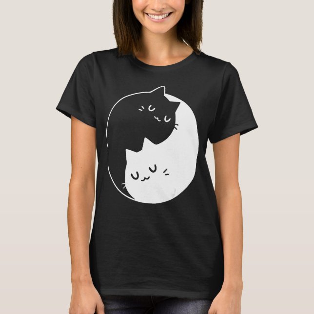 Ying Yang Cats Cat T-Shirt Tee 1 (Frente)