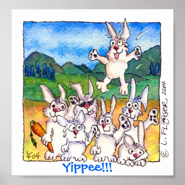 Yippee! - Impressão de Poster de Bunnies de Cartoo (Frente)