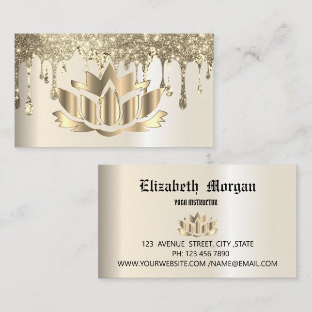 Yoga cartão de visita de flor de lótus de ouro ele (Frente/Verso)