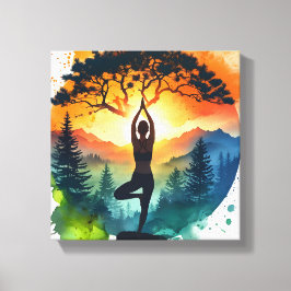 Yoga Meditation Silhouette Stretched Canvas Print