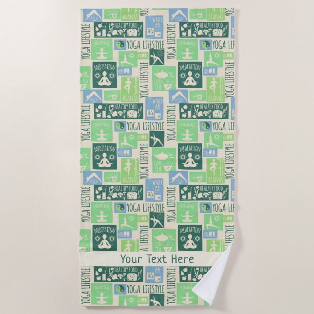 Yoga Padrões de texto personalizado toalha de prai (Frente)