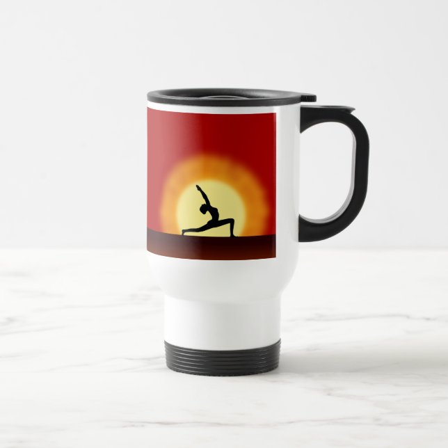 Yoga Pose Silhouette Sunrise Canecas de viagem (Direita)