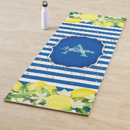 Yoga Tapete de Exercício com Monograma de Limão e Azul