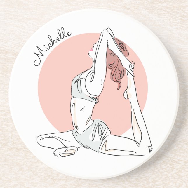 Yoga Woman nome personalizado porta copos sandston (Frente)