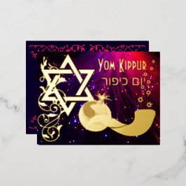 Yom Kippur Star Shfar Luz Real Cartão De Foto Ouro