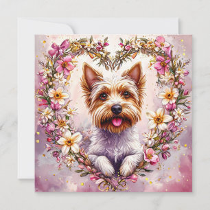 Yorkie Adorável Rodeado por Grinalda Floral