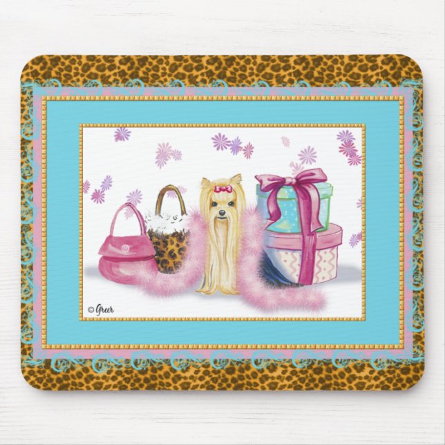 Yorkie com o Mousepad de Impressão Animal Leopard (Frente)